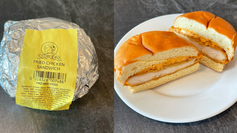 Buc-ee's fried chicken sandwich, wrapped and unwrapped