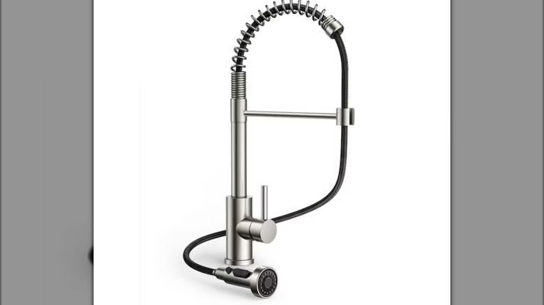 brushed nickel faucet with hose