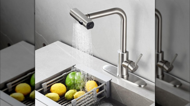 faucet washing vegetables with wide nozzle