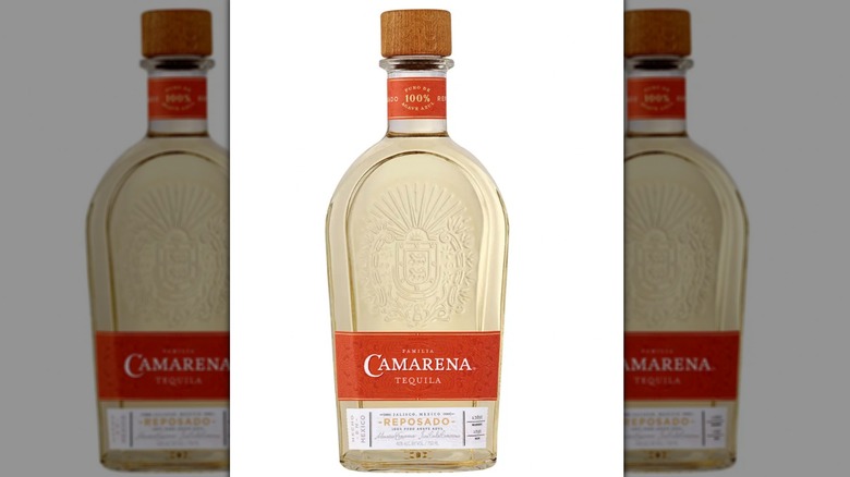 A close up of a bottle of Camarena Reposado Tequila