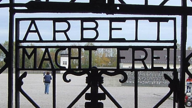 The gate at the Dachau memorial museum