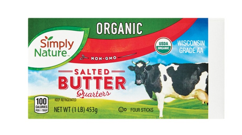 Box of Simply Nature Salted Butter on a white background.