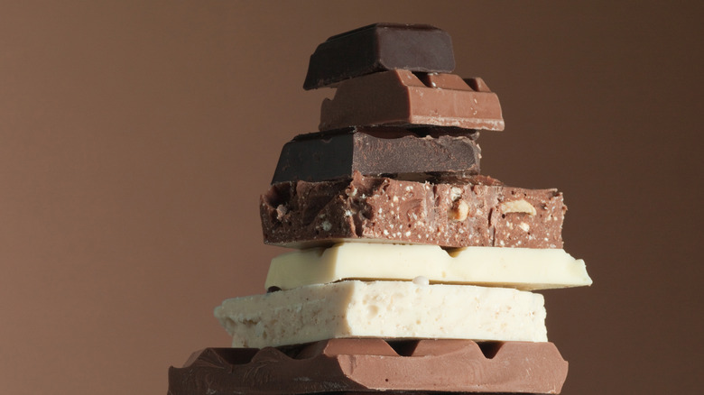 various types of chocolate stacked