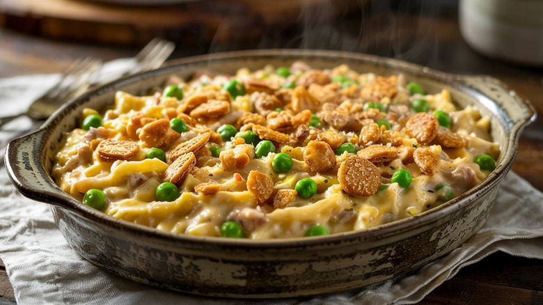 Tuna noodle casserole on a table