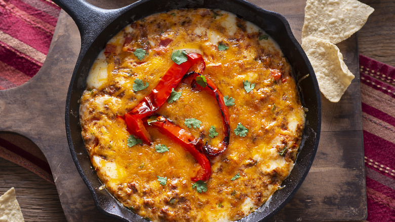 Queso in a cast iron pan