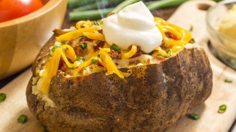 Baked potato with cheese and bacon