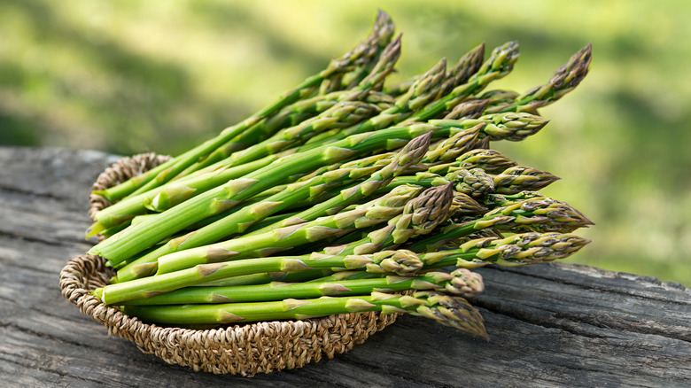 Fresh asparagus in a basket