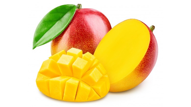 A mango sliced open