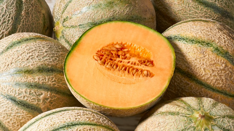 Cantaloupe cut open