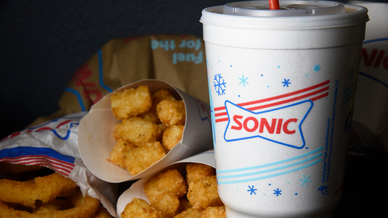 Tater nots and drink from Sonic Drive-In