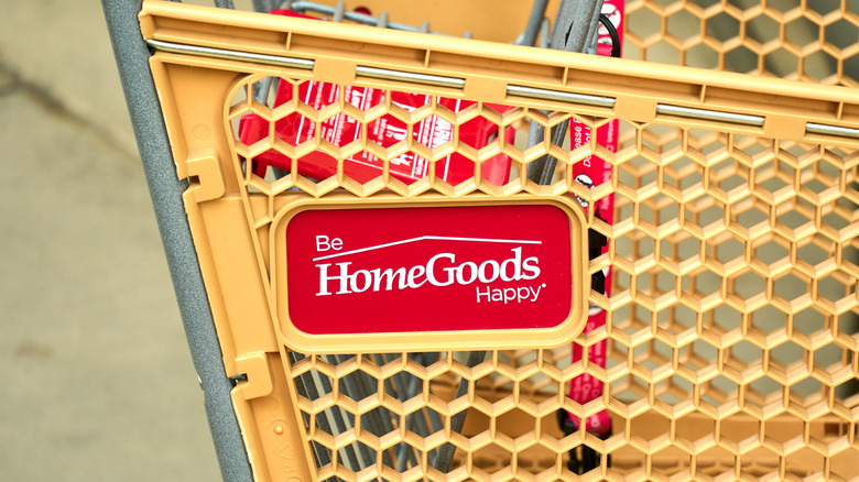 A close up of grocery cart with HomeGoods logo