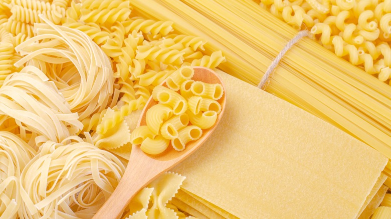An assortment of dry pasta.