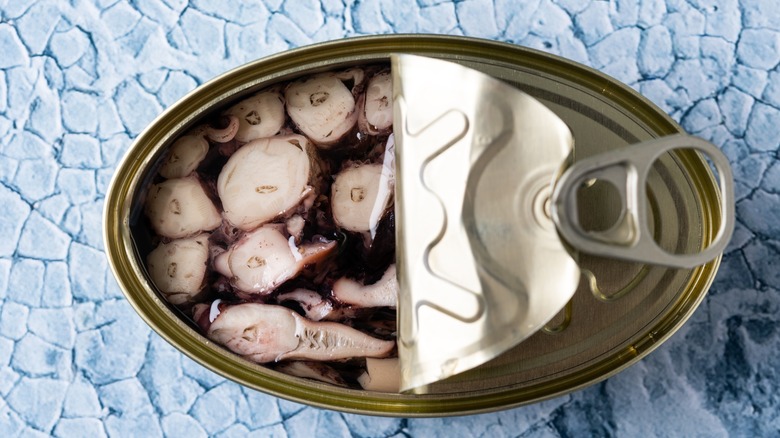 Open canned octopus