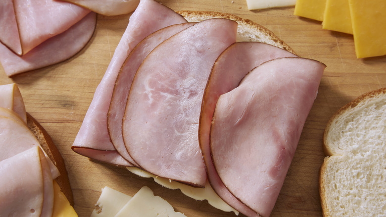 deli ham slices on bread