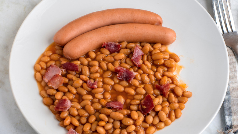 Plate of hot dogs and beans
