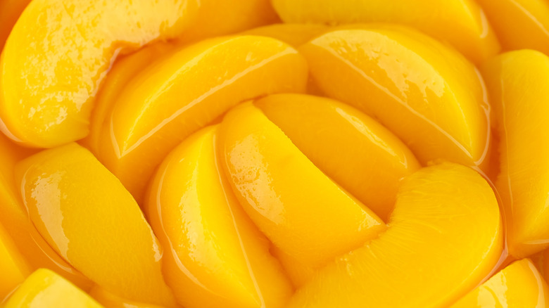 Texture shot of canned peaches