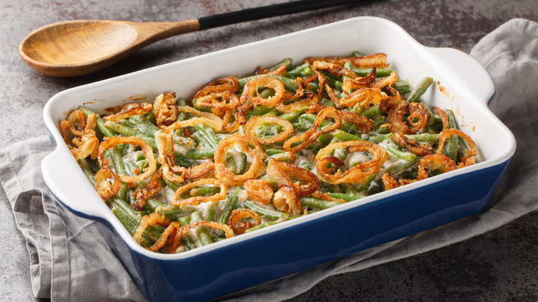 Pan of green bean casserole