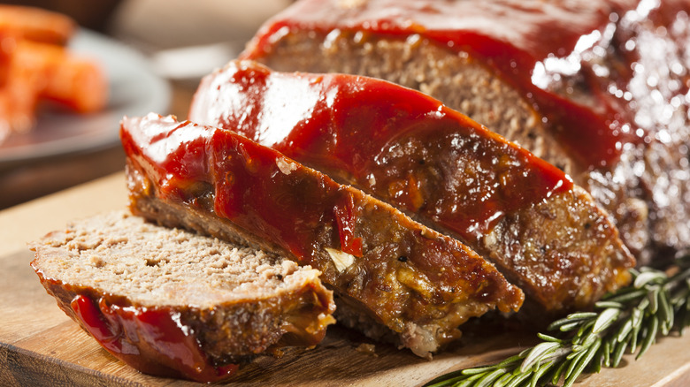 meatloaf with ketchup on board