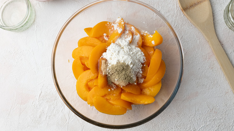 peach filling in dish 