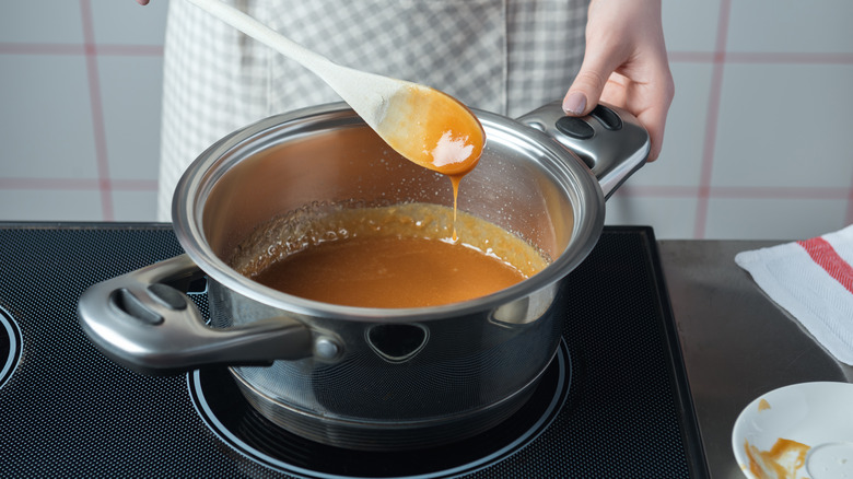 pot of caramel on stovetop 