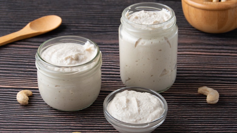 Cashew cream in glass jars