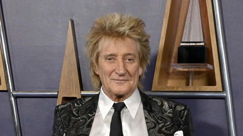 Rod Stewart wearing a suit and tie