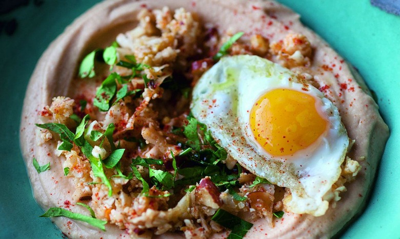 Celery Root Purée with Spiced Cauliflower and Quail Eggs