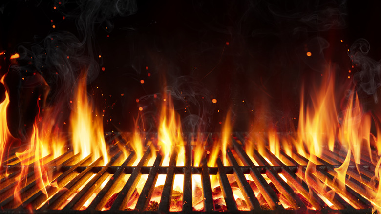 grill with flames