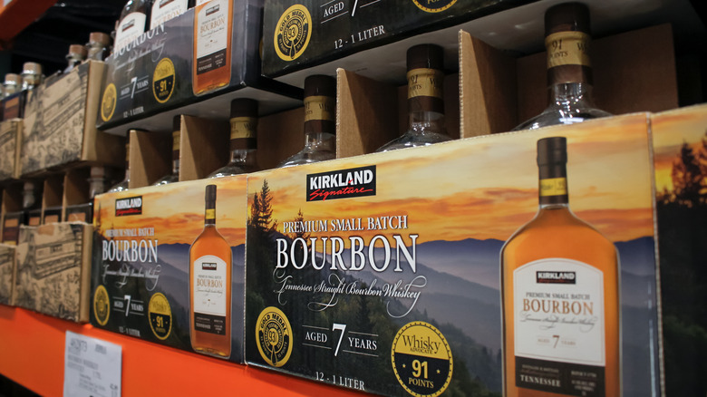 Kirkland Small Batch Bourbon bottles on Costco shelf
