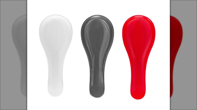 Three Melamine Kitchen Spoon Rests in white, gray, and red