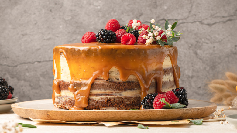 Cake decorated with fresh fruit