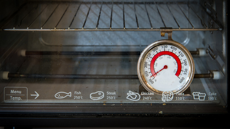 An oven thermometer in oven