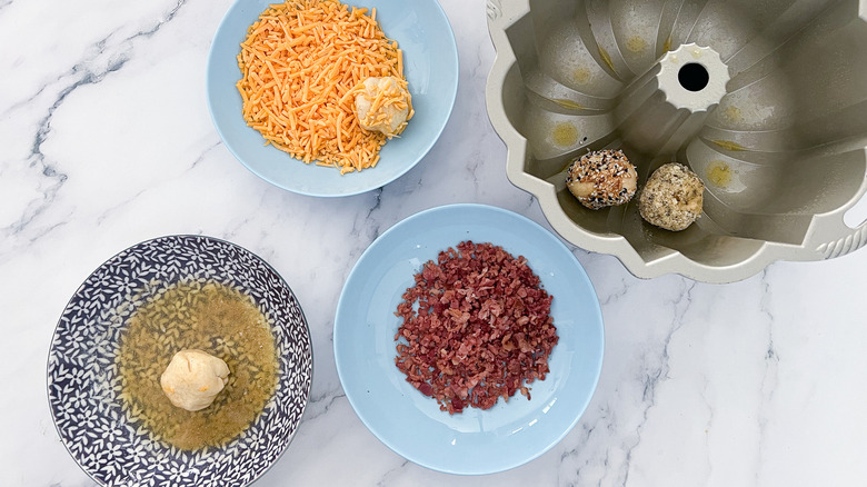 dough balls in bundt pan 