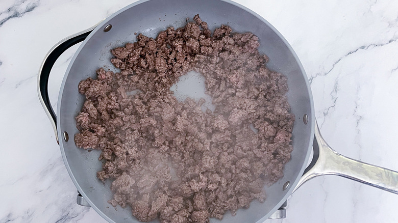 ground beef in a skillet 