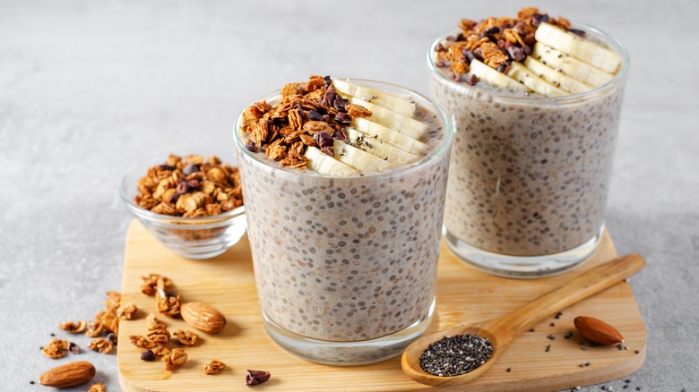 Jars of overnight oats wth chia seeds