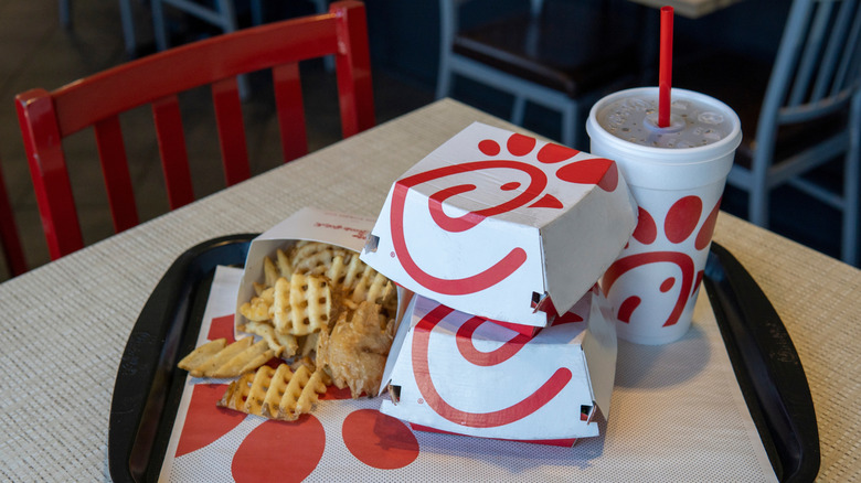 Chick-fil-A food on a tray on a table