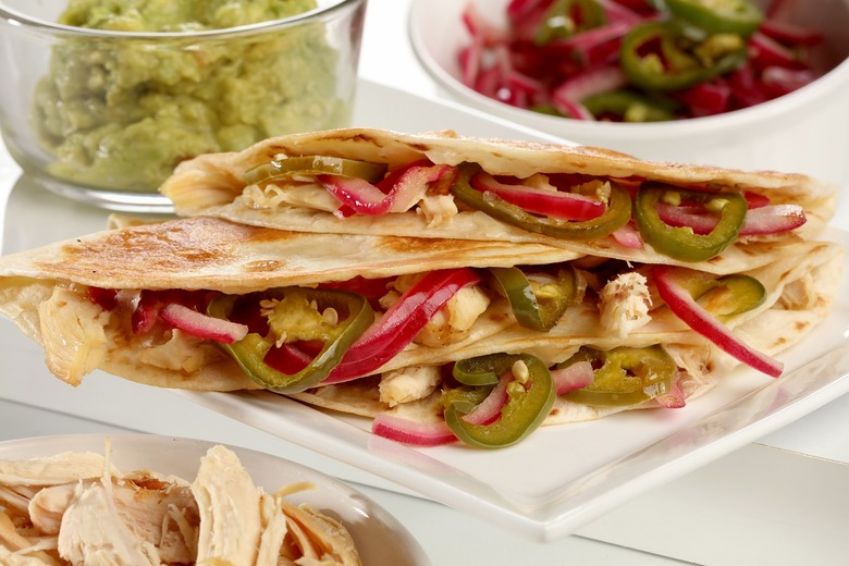 Chicken Quesadillas With Pickled Red Onion and Jalapeños