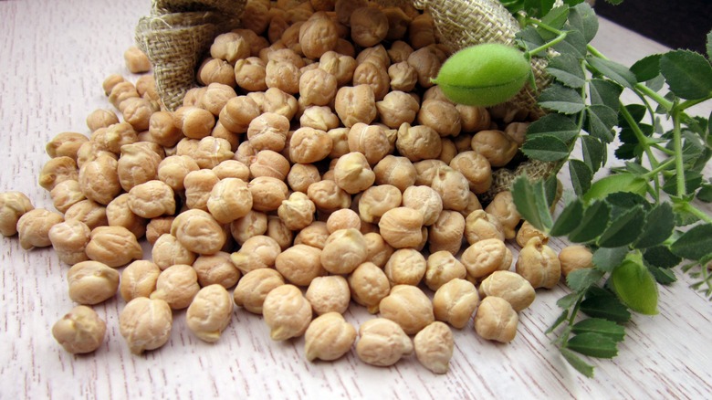 Pile of chickpeas in sack