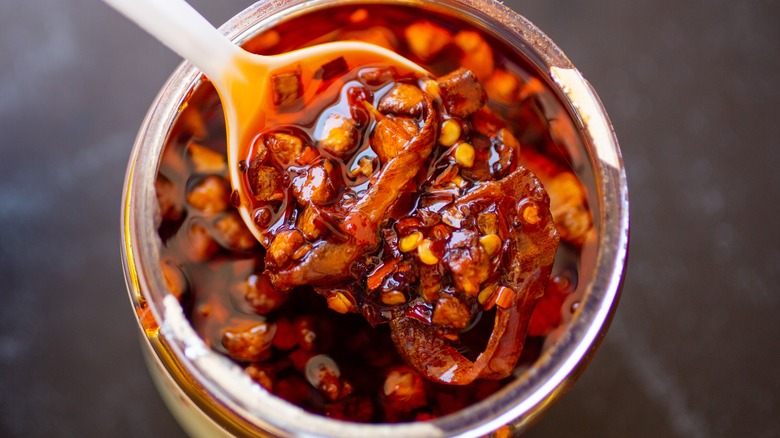 Chili crisp jar with spoon