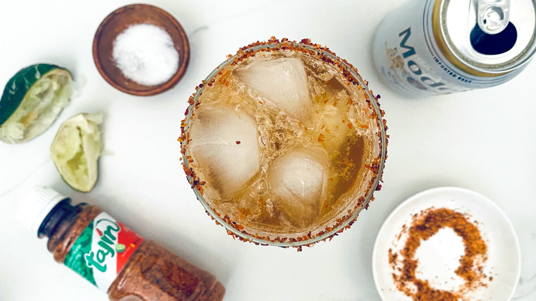 overhead view of cocktail glass