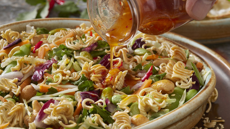 Asian cabbage ramen salad with dressing