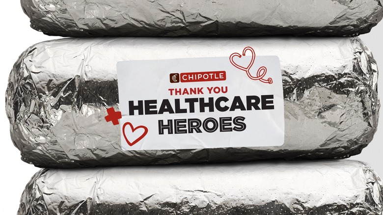 wrapped burrito wit note thanking healthcare workers