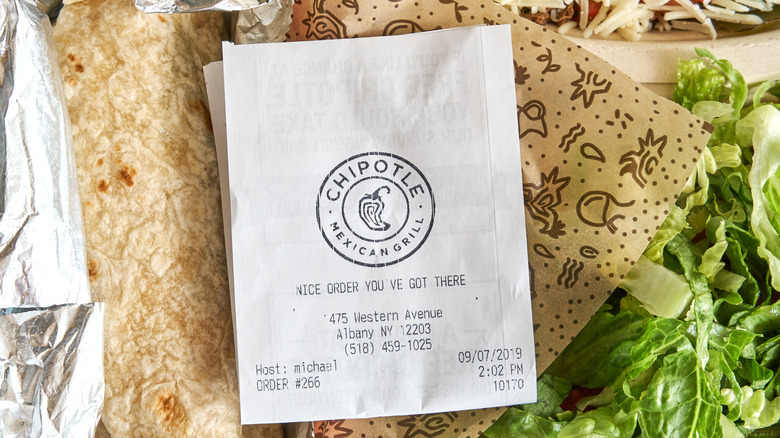 Chipotle order with receipt 