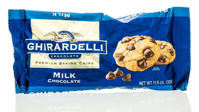 Package of Ghirardelli milk chocolate chips