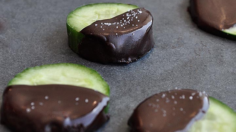 Chocolate covered cucumber slices