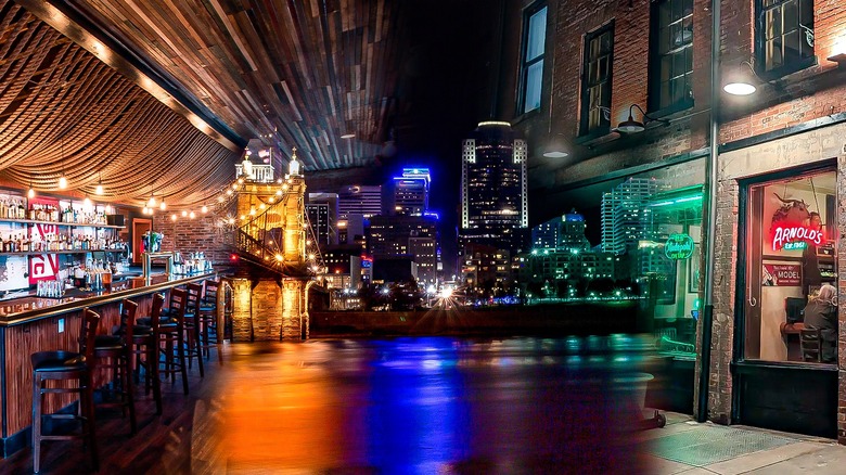 city skyline and bars