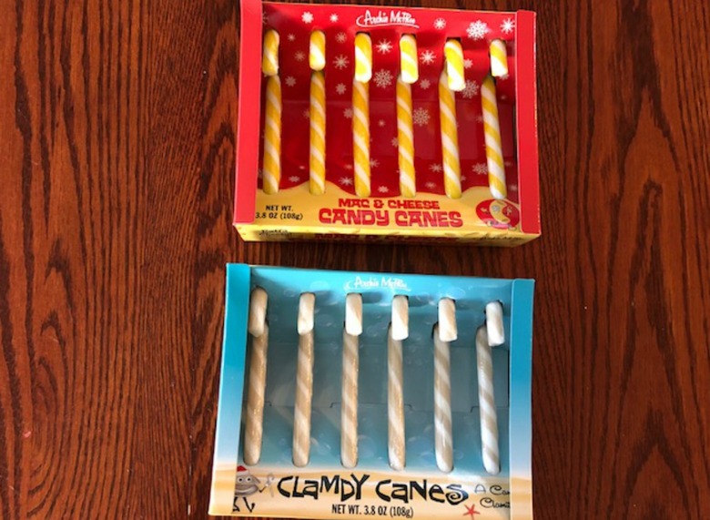 Clam and mac and cheese candy canes