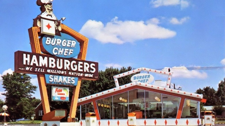 A promotional photograph of the exterior of a Burger Chef restaurant