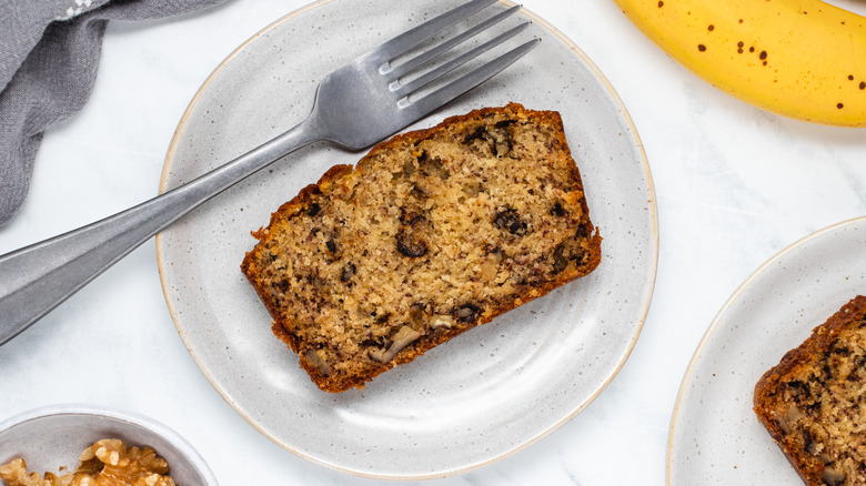 slice of banana bread on plate