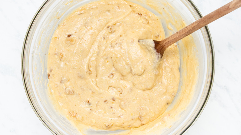 banana bread batter in bowl